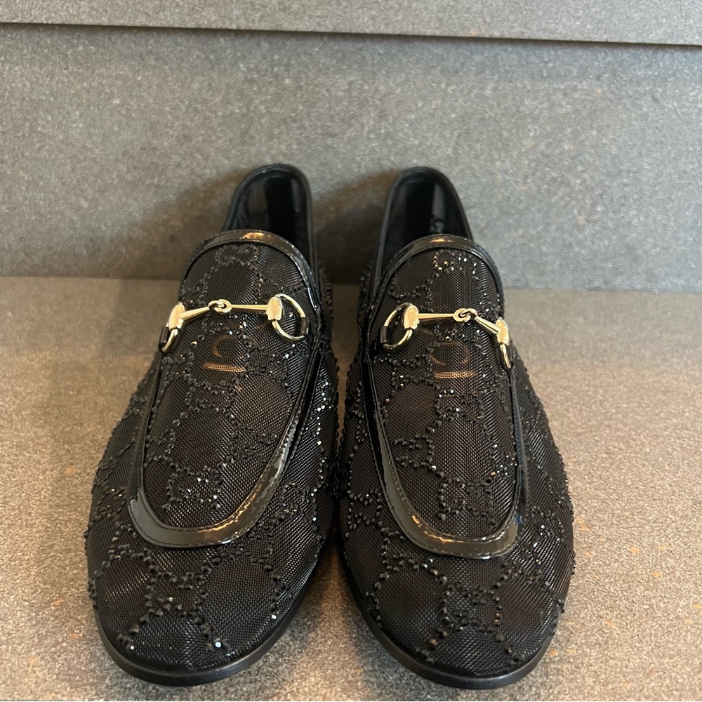 GUCCI Women's GG Crystal Jordaan Loafer in Black, Size 39.5 (US 9.5), NEW - Picture 9 of 17